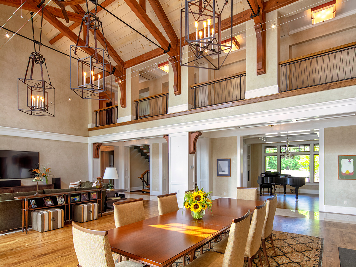 Dining table with over head beams