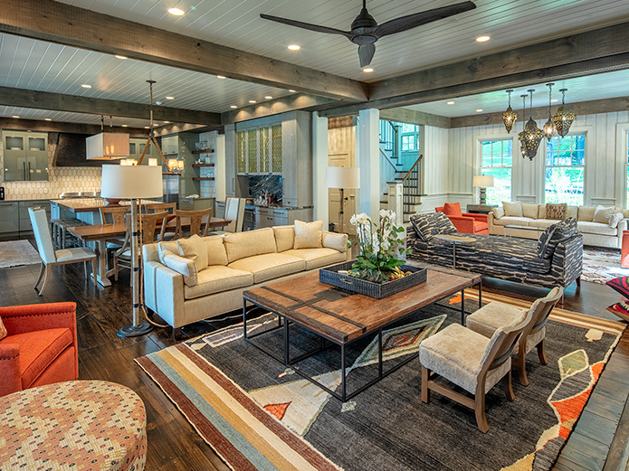 Living Room with orange accents
