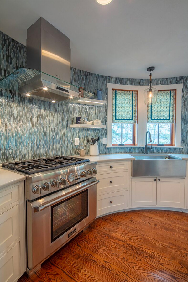 curved kitchen oven with hood