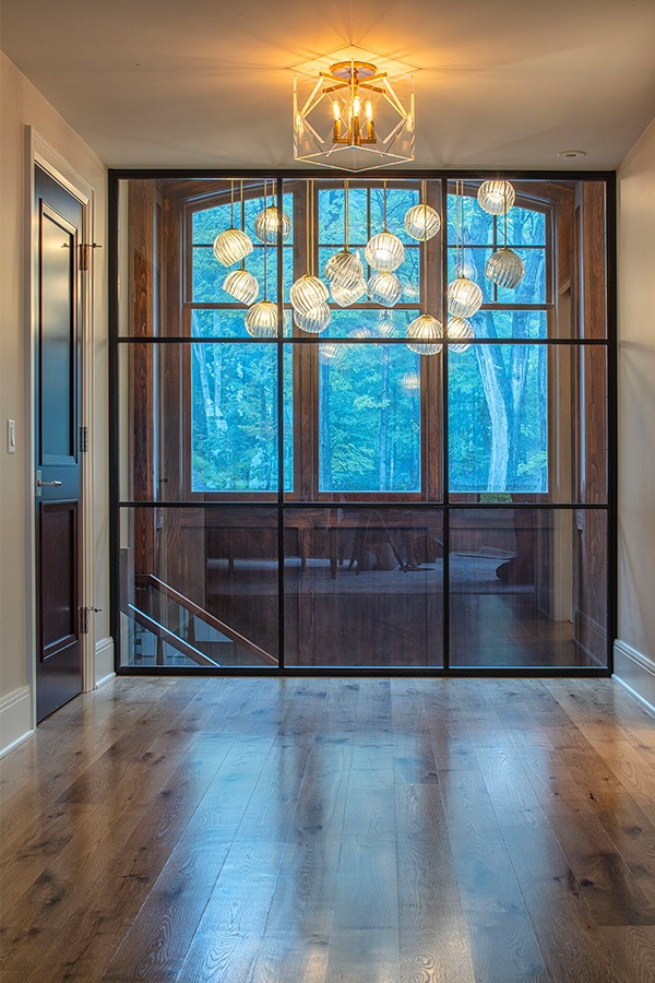 foyer with glass cluster lighting